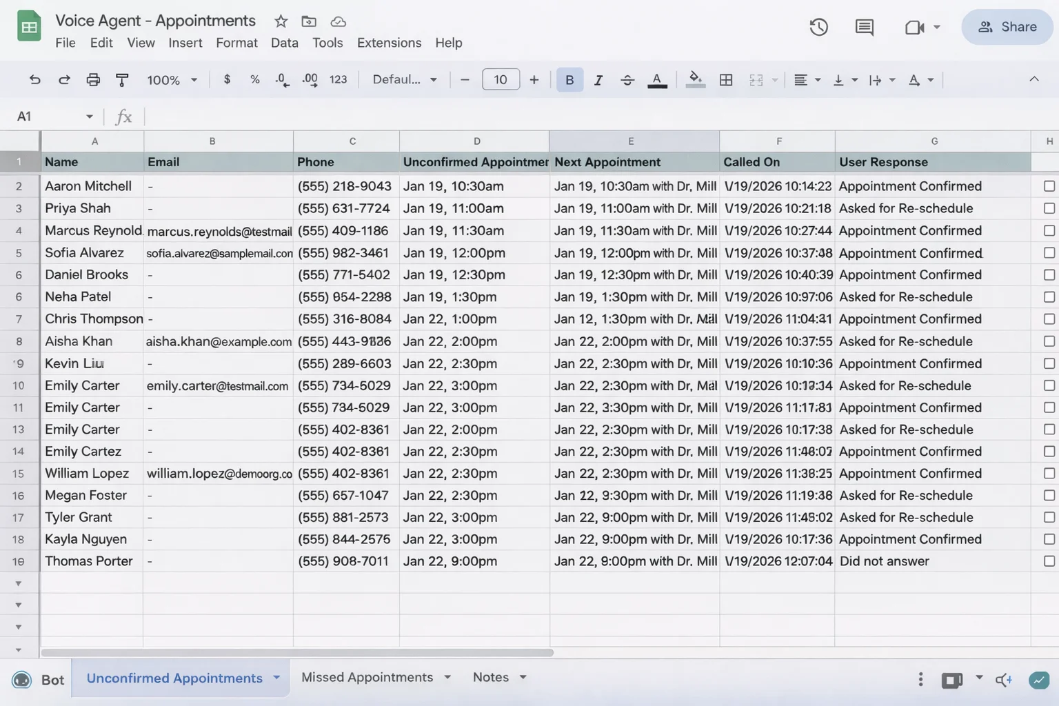 Dr. Miller Appointments Dashboard
